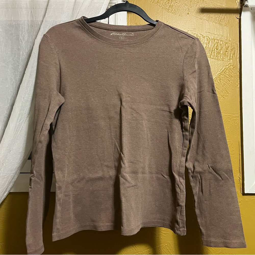 Eddie Bauer Long Sleeve Crewneck Top - heathered brown/tan